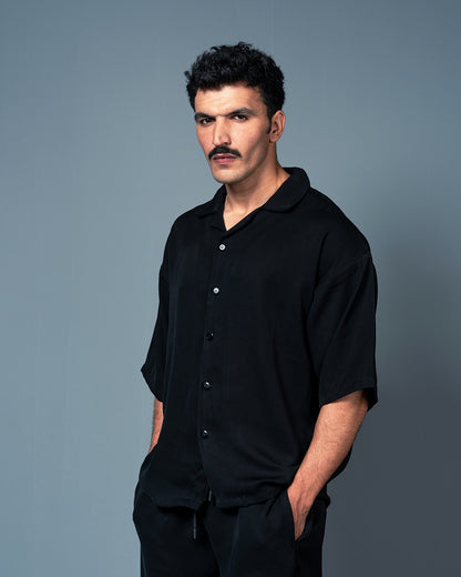 Pitch Black Cuban Shirt - Oversized Fit