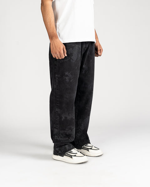 Black Acid Wash Baggy Denim