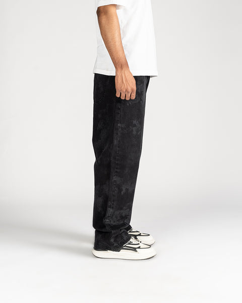 Black Acid Wash Baggy Denim
