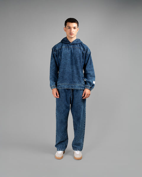 Dark Blue Acid Wash Wide-Leg Pants // UNISEX