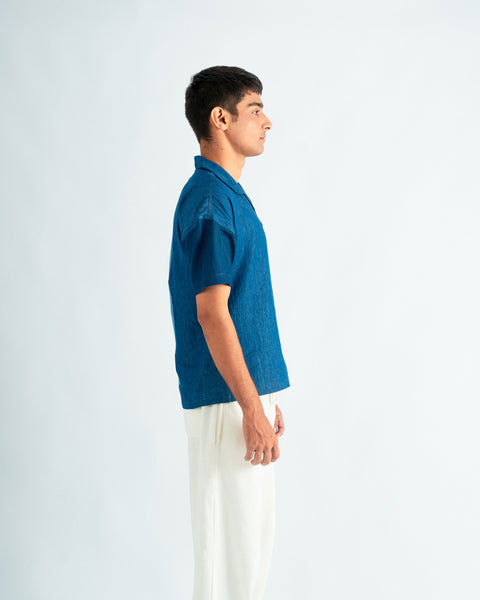 Two Tone Denim Cuban Shirt- UNISEX