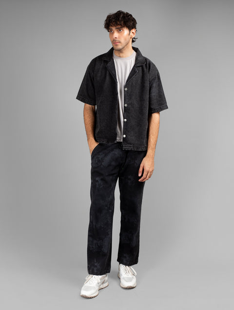 Black Acid Wash Cuban Shirt // UNISEX