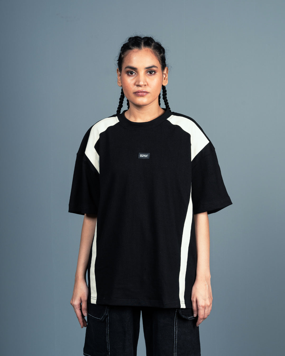 Black & White Contrast Tee - Oversized Fit