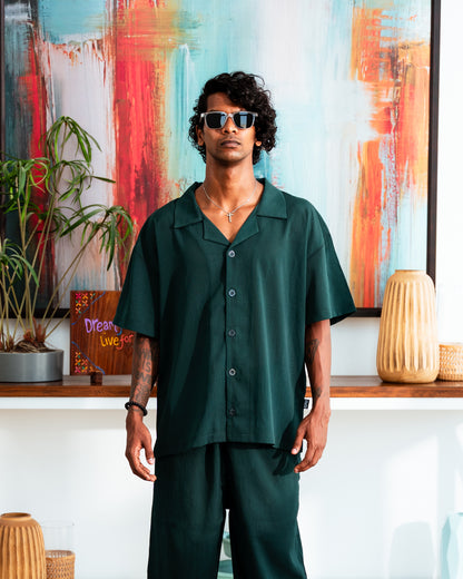 Olive Cuban Shirt - Relaxed Fit