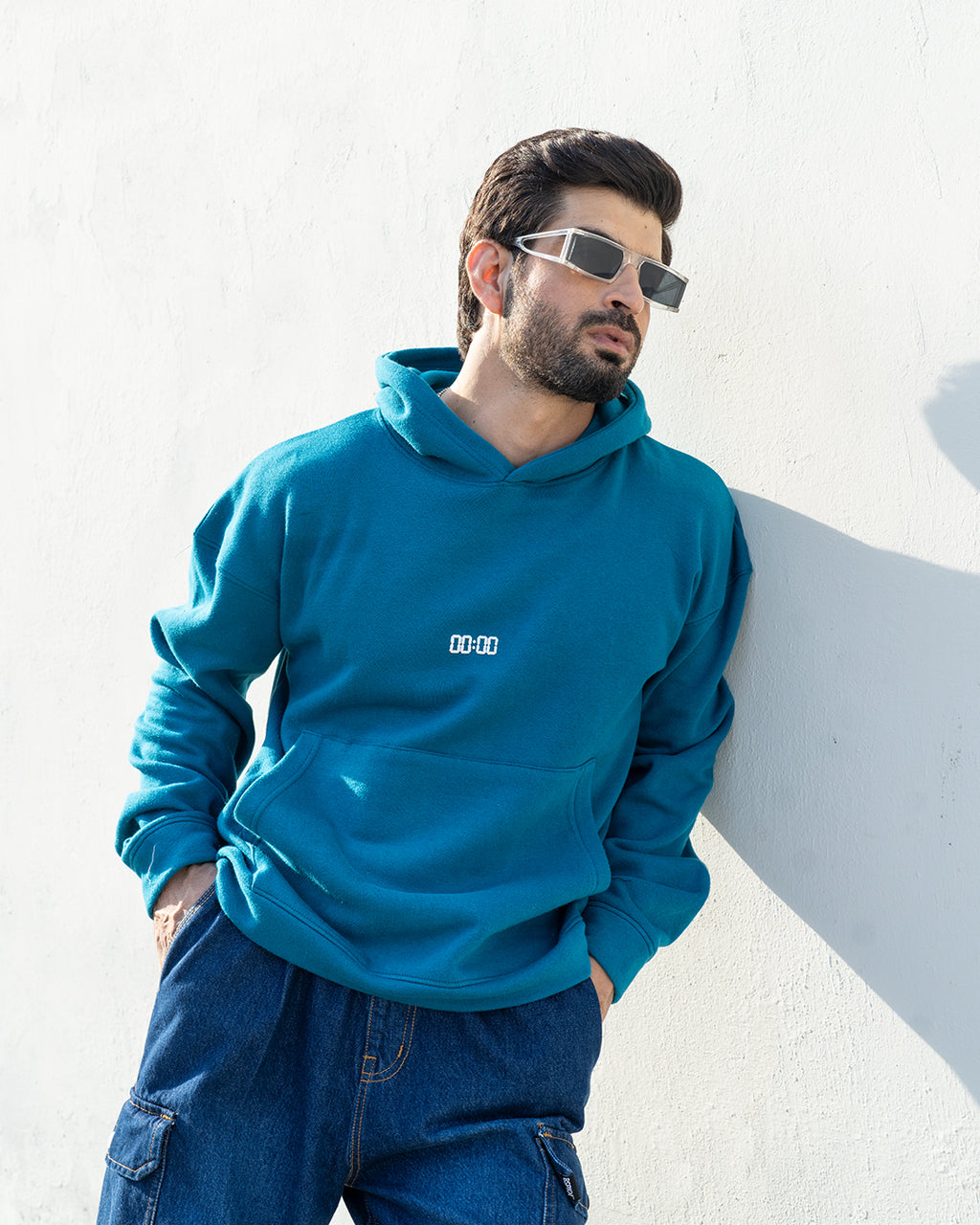 Oversized Aqua Blue Hoodie with 3D Print- UNISEX