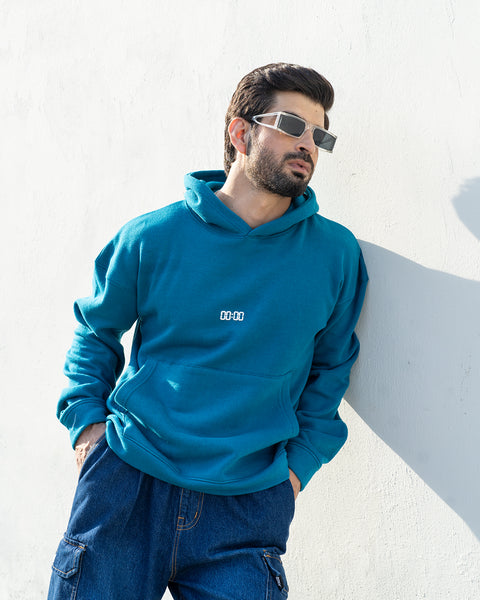 Oversized Aqua Blue Hoodie with 3D Print- UNISEX