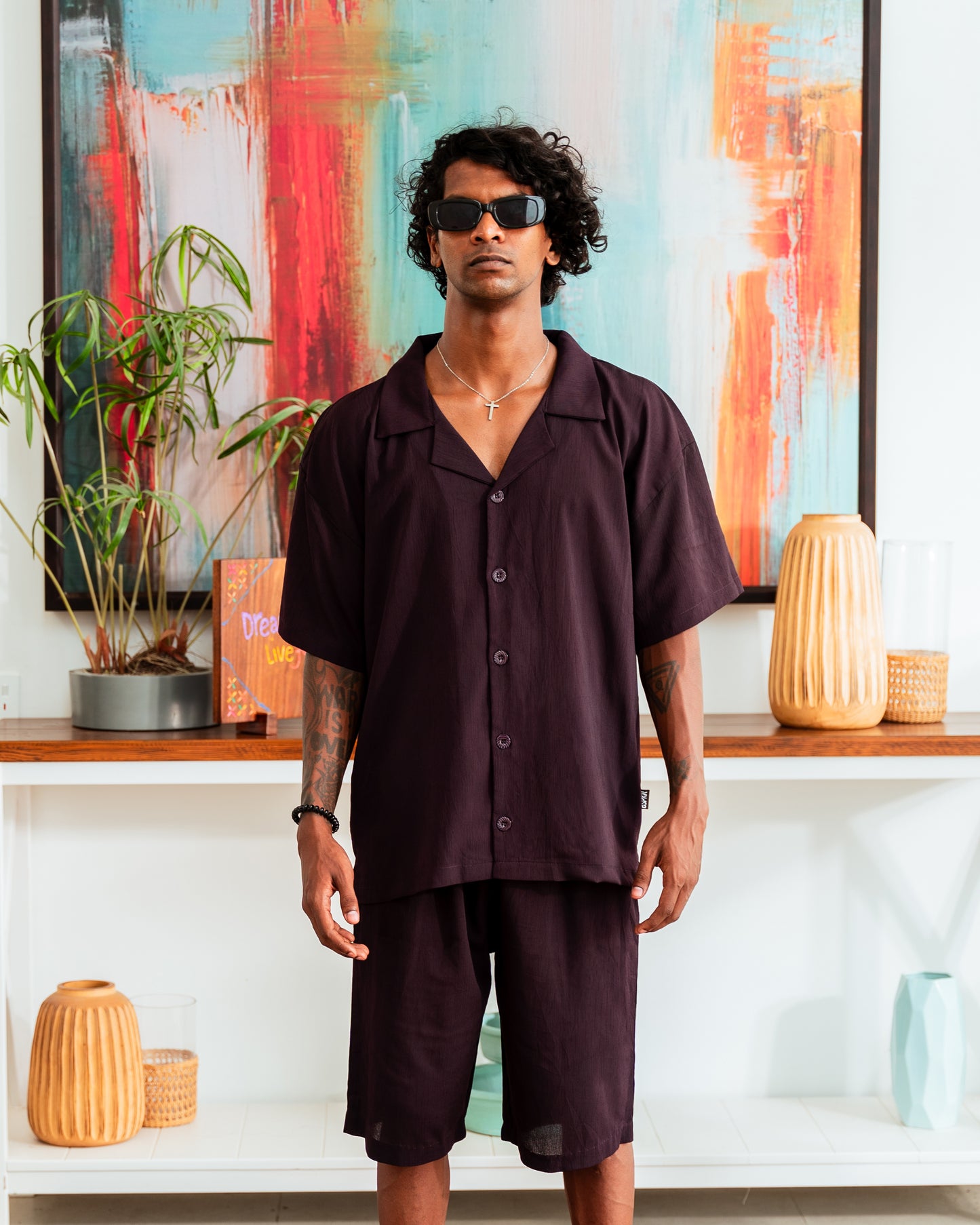 Plum Cuban Shirt - Relaxed Fit