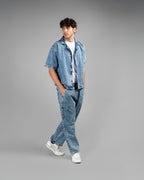 Light Blue Acid Wash Cuban Shirt // UNISEX