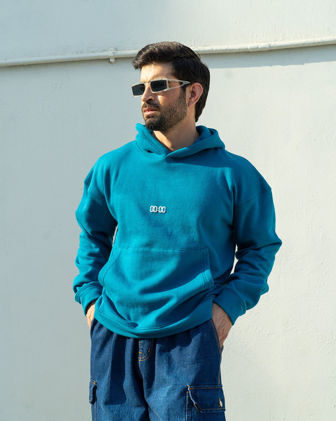 Oversized Aqua Blue Hoodie with 3D Print- UNISEX