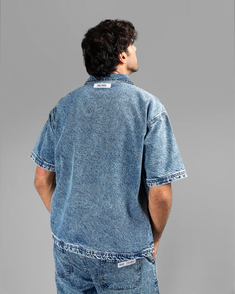 Light Blue Acid Wash Cuban Shirt // UNISEX