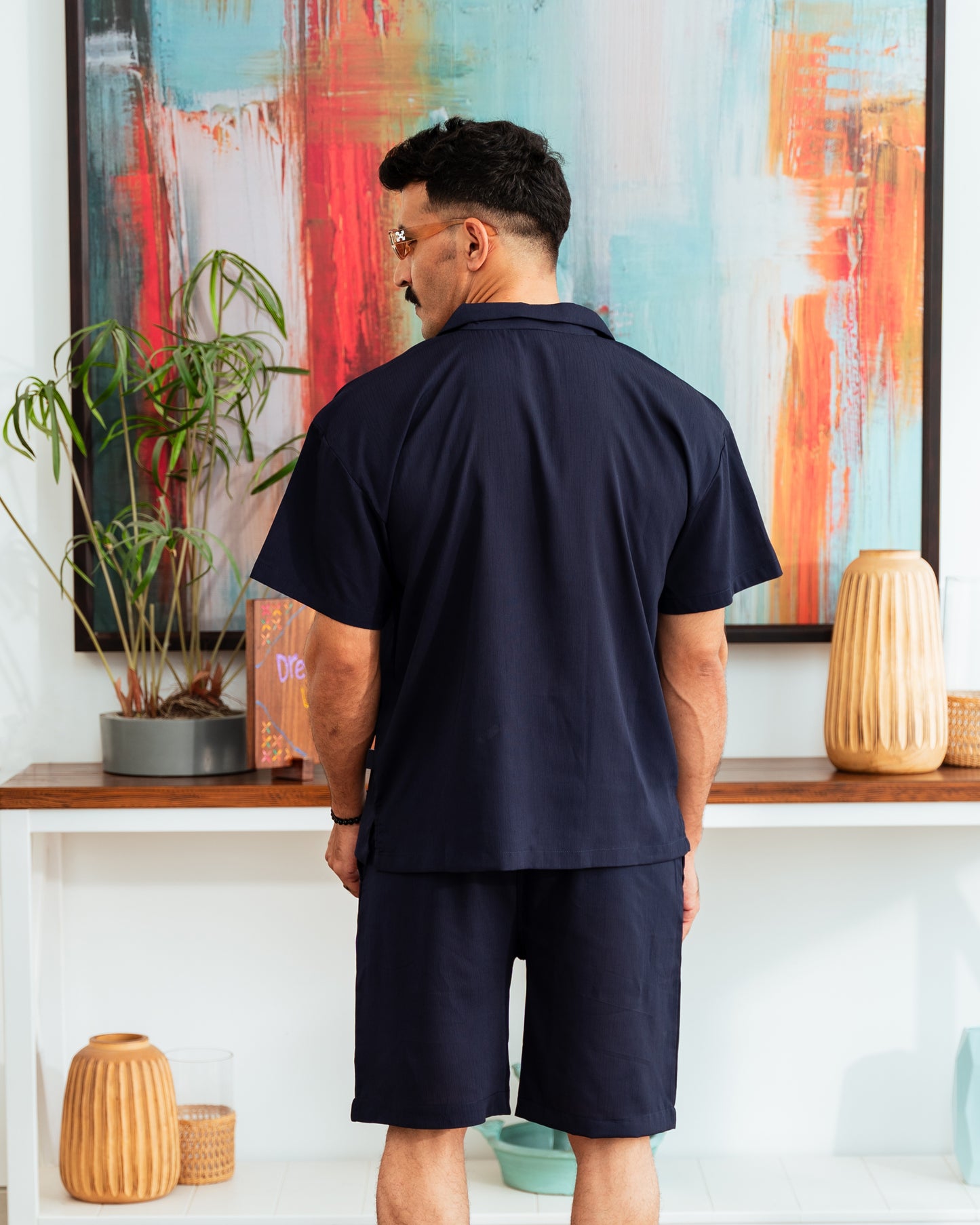 Navy Blue Cuban Shirt - Relaxed Fit