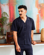 Navy Blue Cuban Shirt - Relaxed Fit
