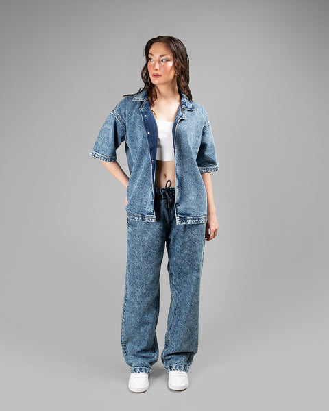 Light Blue Acid Wash Wide-Leg Pants // UNISEX