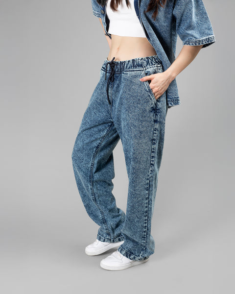 Light Blue Acid Wash Wide-Leg Pants // UNISEX