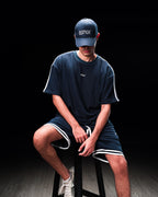 Navy Oversize Piped Tee - UNISEX