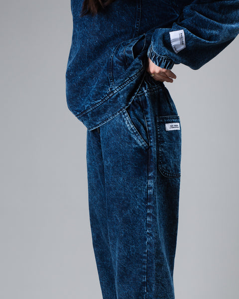 Dark Blue Acid Wash Wide-Leg Pants // UNISEX