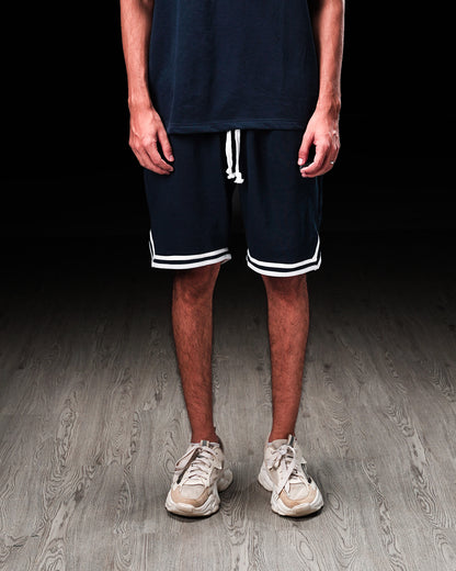 Navy Oversize Piped Shorts - UNISEX