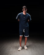 Navy Oversize Piped Shorts - UNISEX