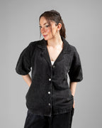 Black Acid Wash Cuban Shirt // UNISEX