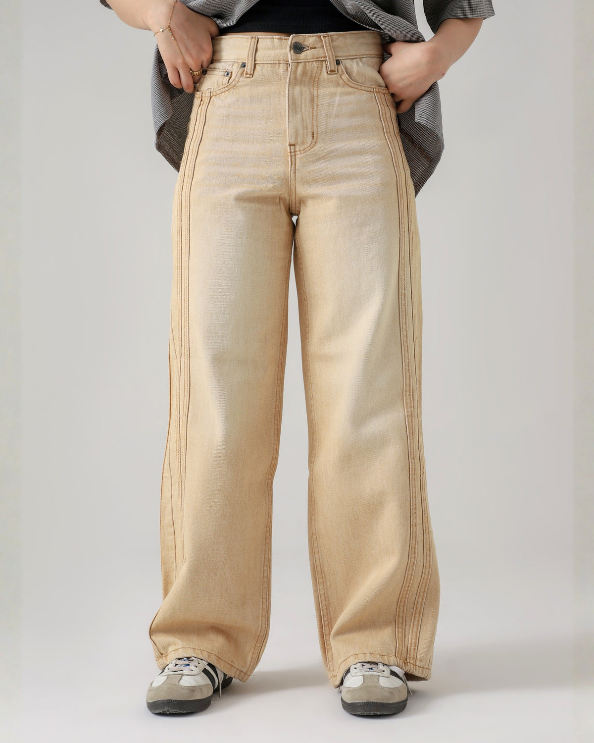 TRAIL STRIPE BEIGE LOOSE DENIM