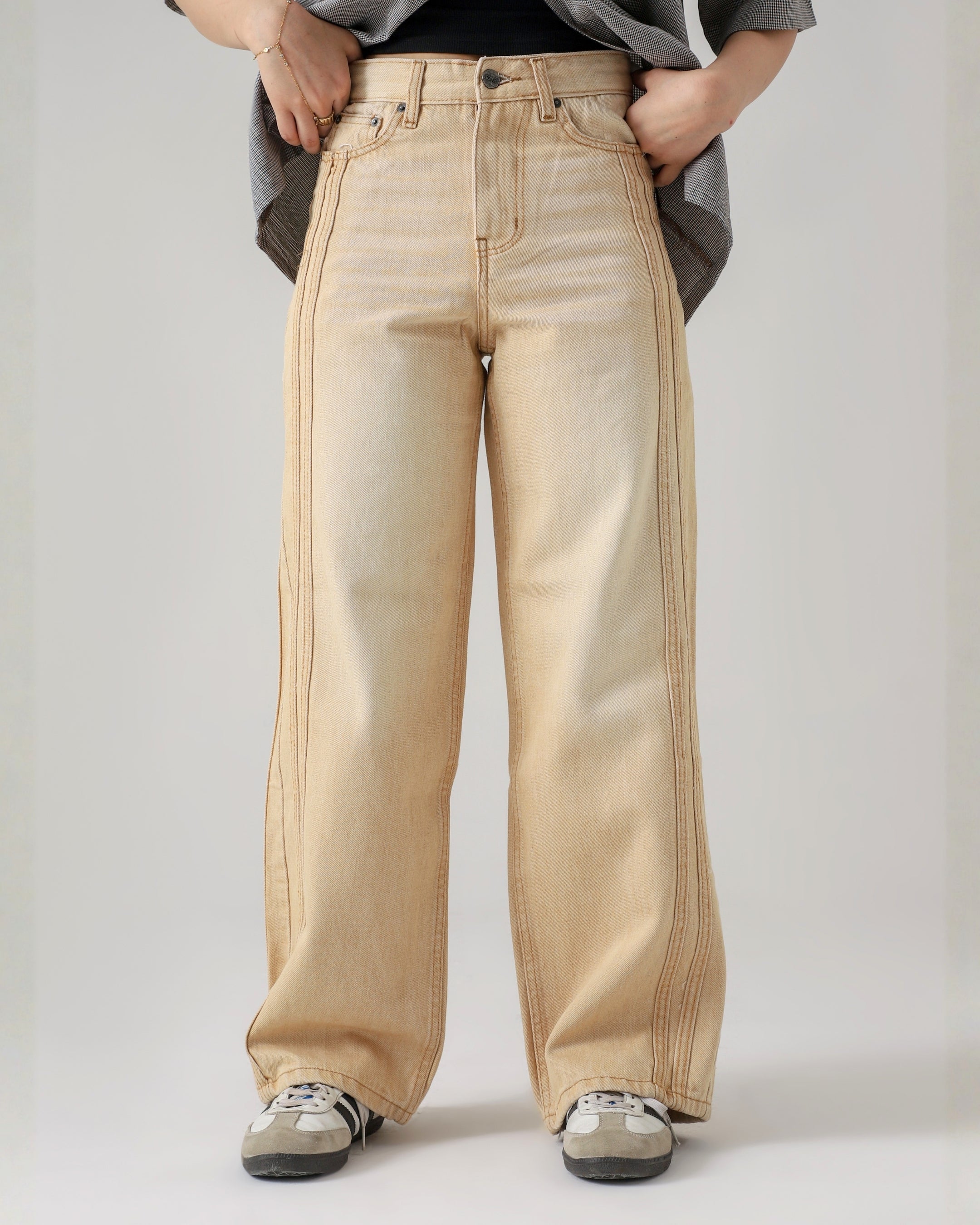 TRAIL STRIPE BEIGE LOOSE DENIM