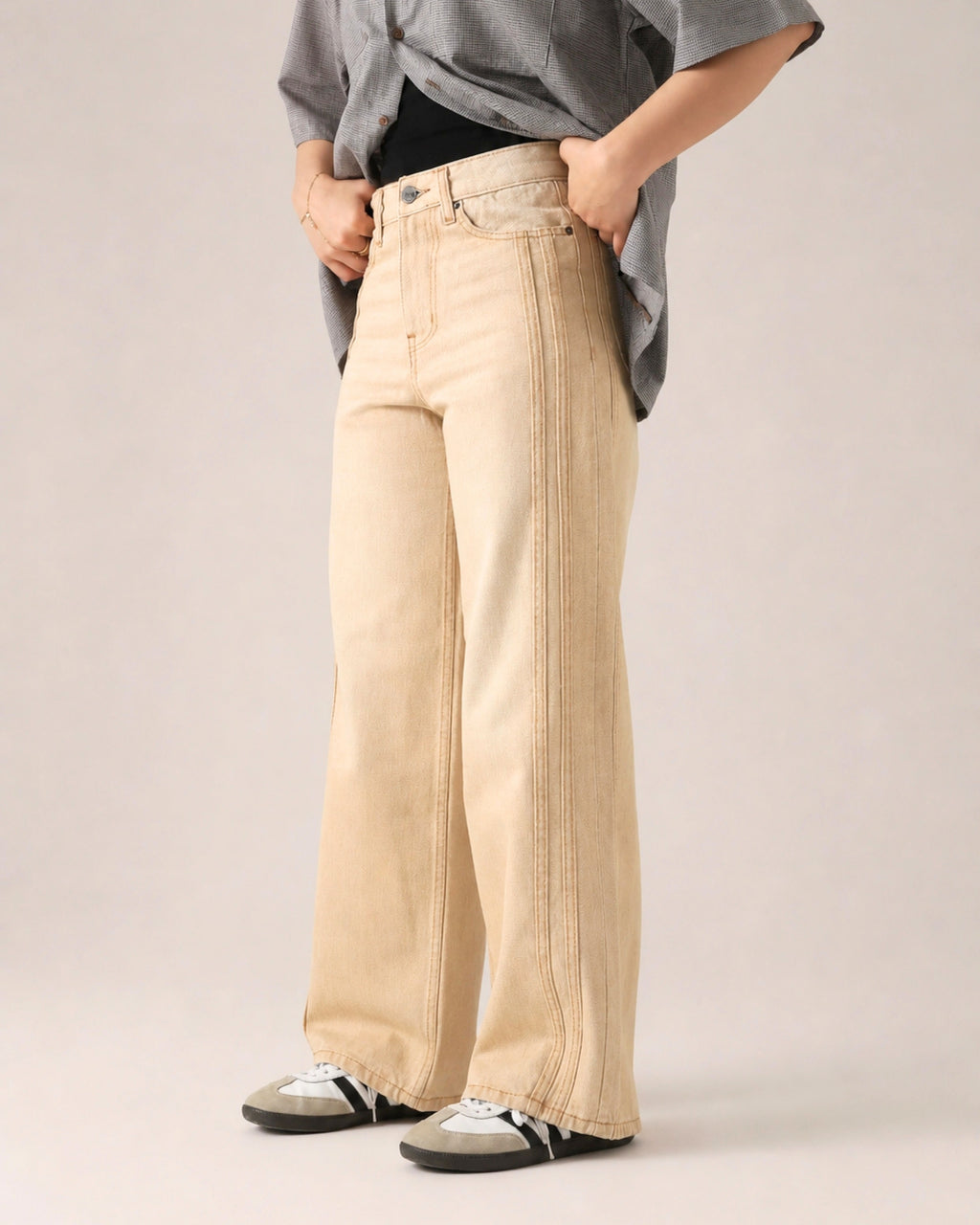 TRAIL STRIPE BEIGE LOOSE DENIM