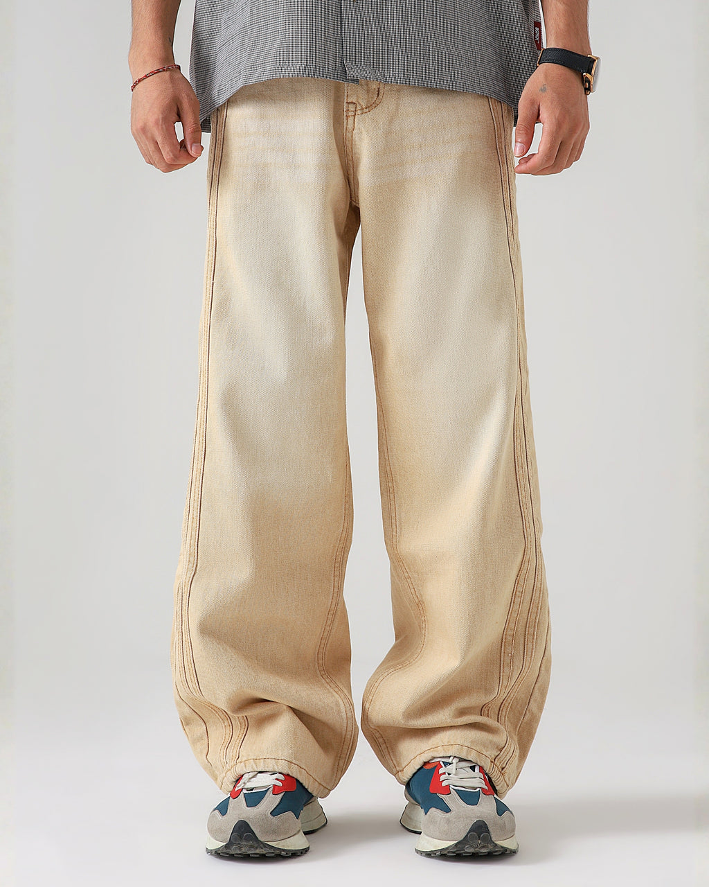 TRAIL STRIPE BEIGE LOOSE DENIM