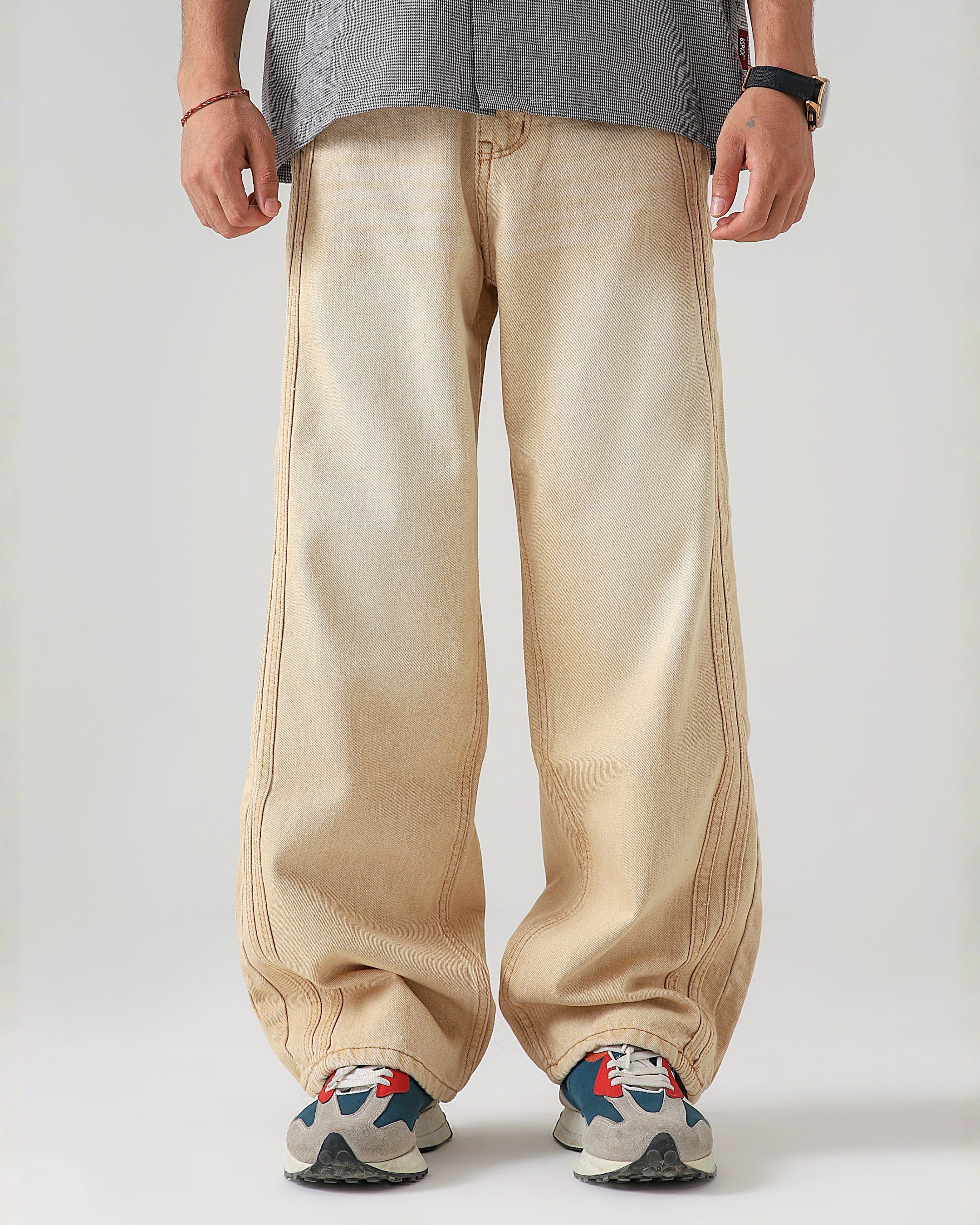TRAIL STRIPE BEIGE LOOSE DENIM
