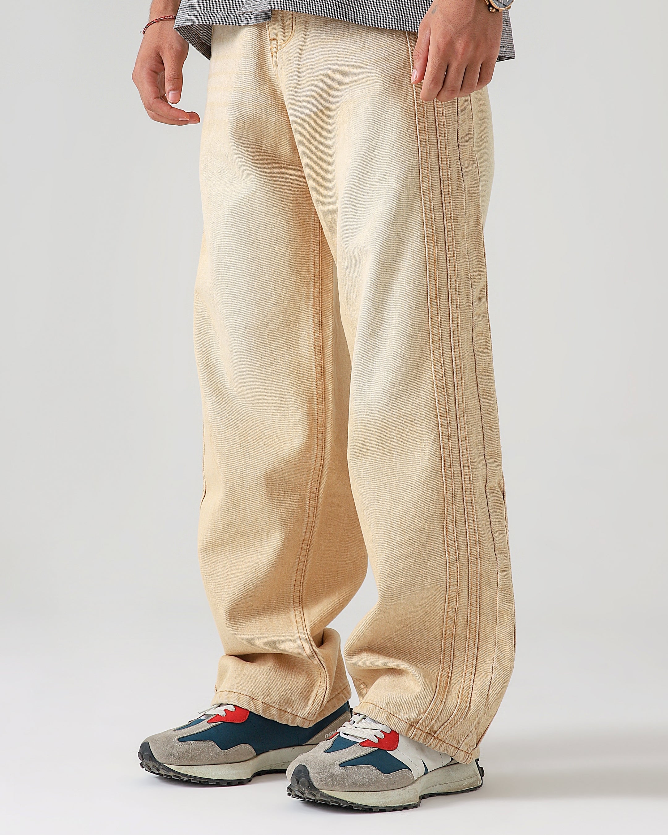 TRAIL STRIPE BEIGE LOOSE DENIM