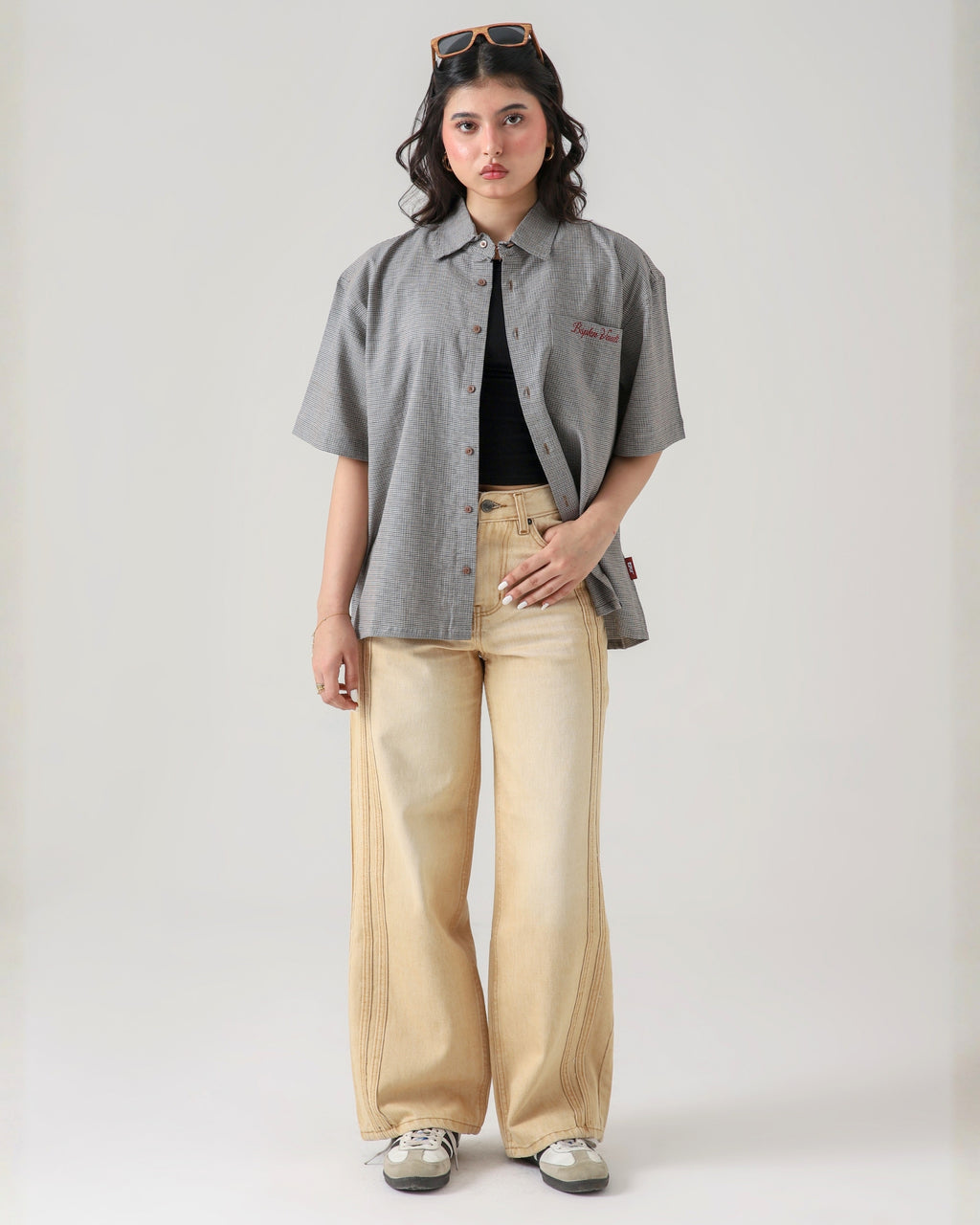 TRAIL STRIPE BEIGE LOOSE DENIM