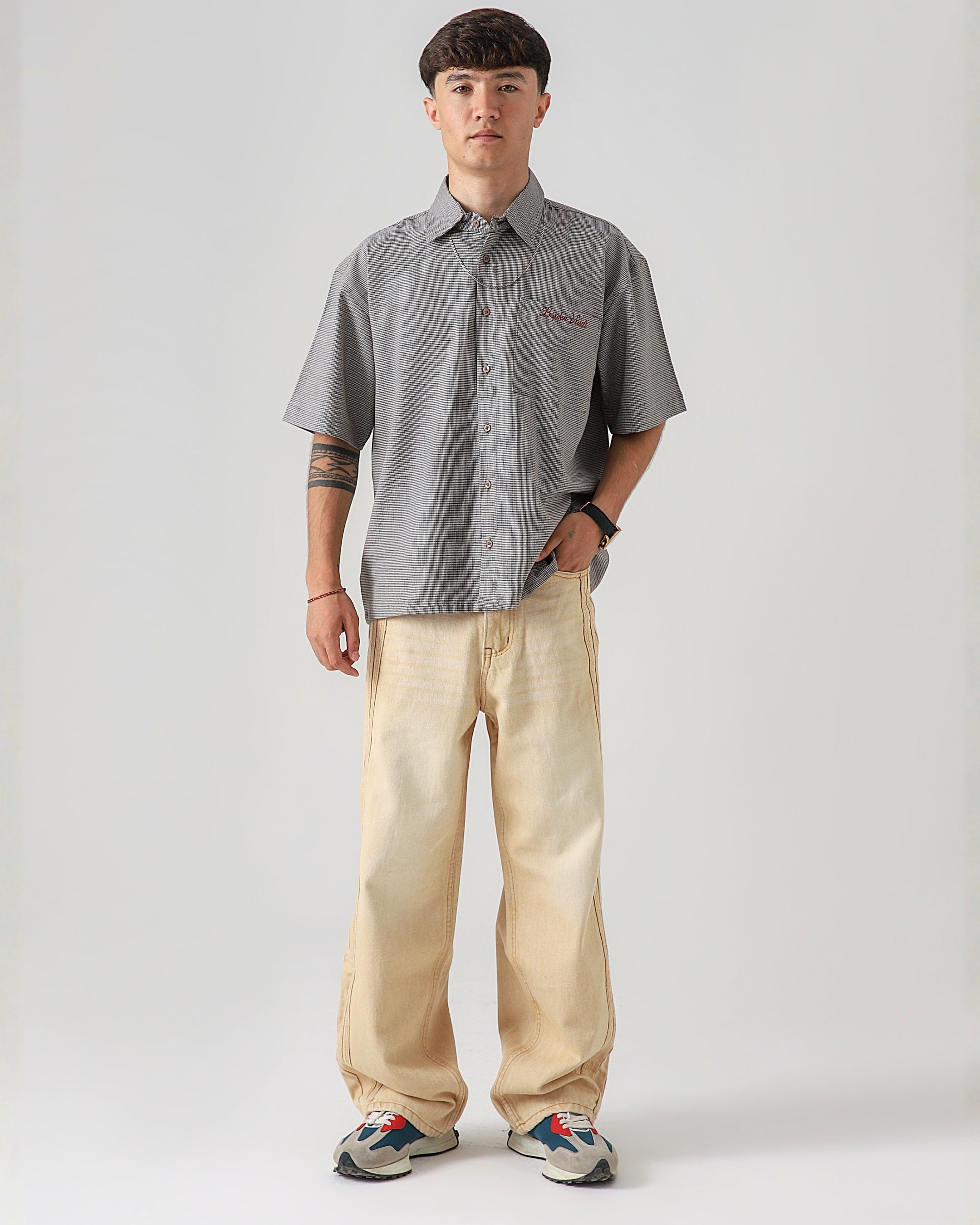 TRAIL STRIPE BEIGE LOOSE DENIM