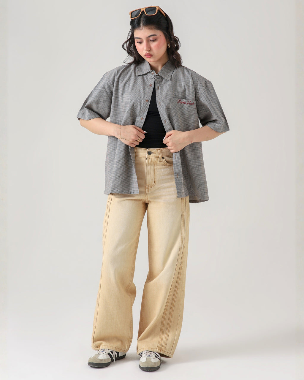 TRAIL STRIPE BEIGE LOOSE DENIM