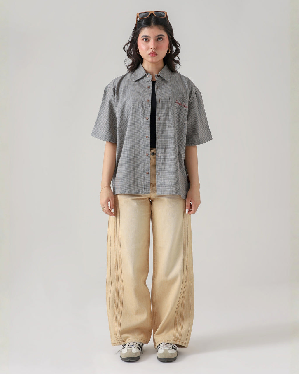TRAIL STRIPE BEIGE LOOSE DENIM