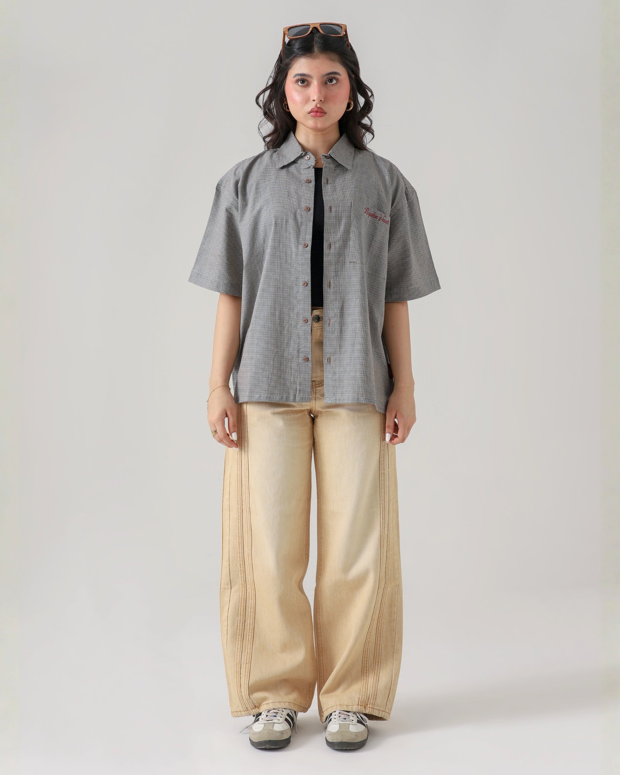 TRAIL STRIPE BEIGE LOOSE DENIM