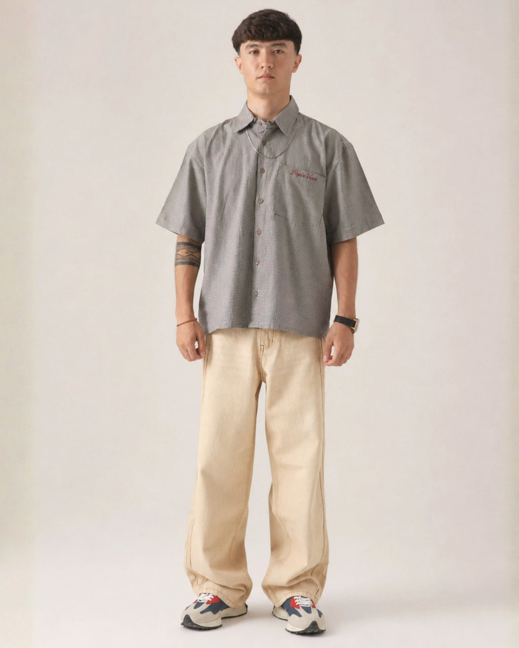TRAIL STRIPE BEIGE LOOSE DENIM