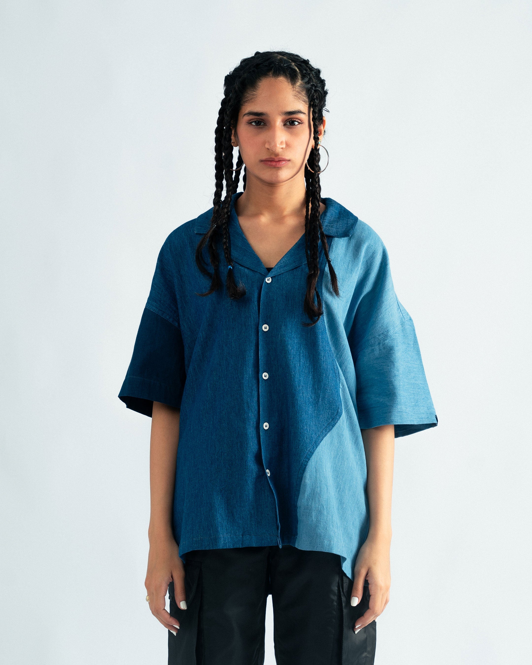 Two Tone Denim Cuban Shirt- UNISEX