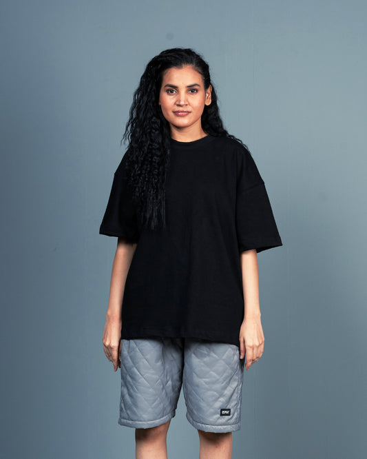 Black Tee with Puff Print - Oversized Fit