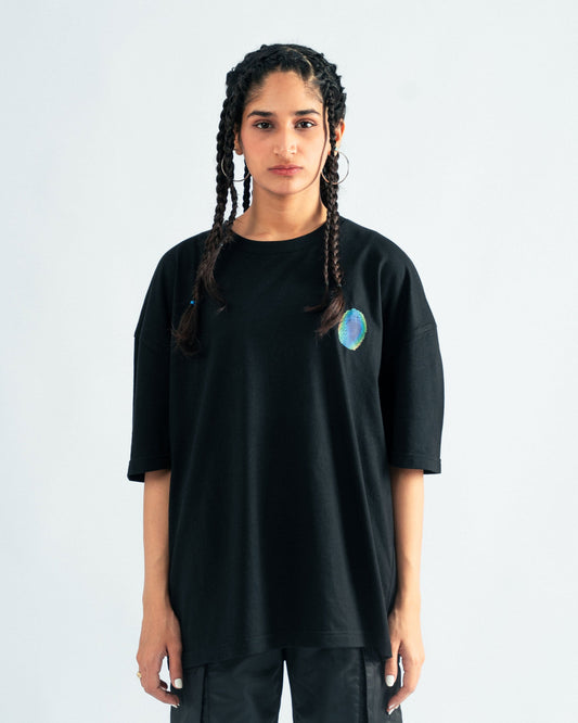 Black Oversized T-shirt with Print- UNISEX