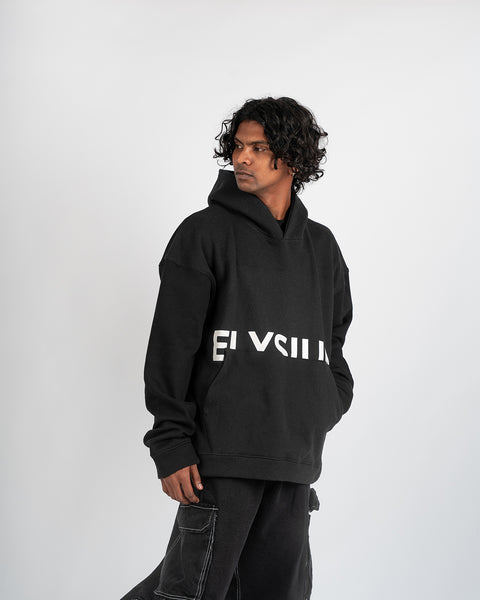 Oversized Black Hoodie with Print- UNISEX