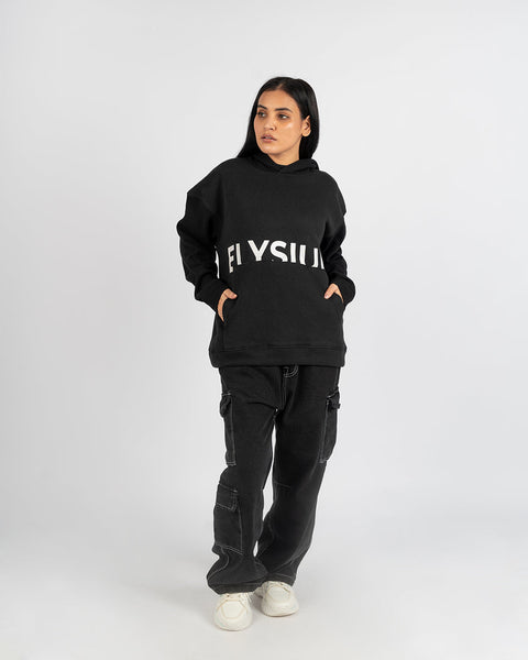 Oversized Black Hoodie with Print- UNISEX