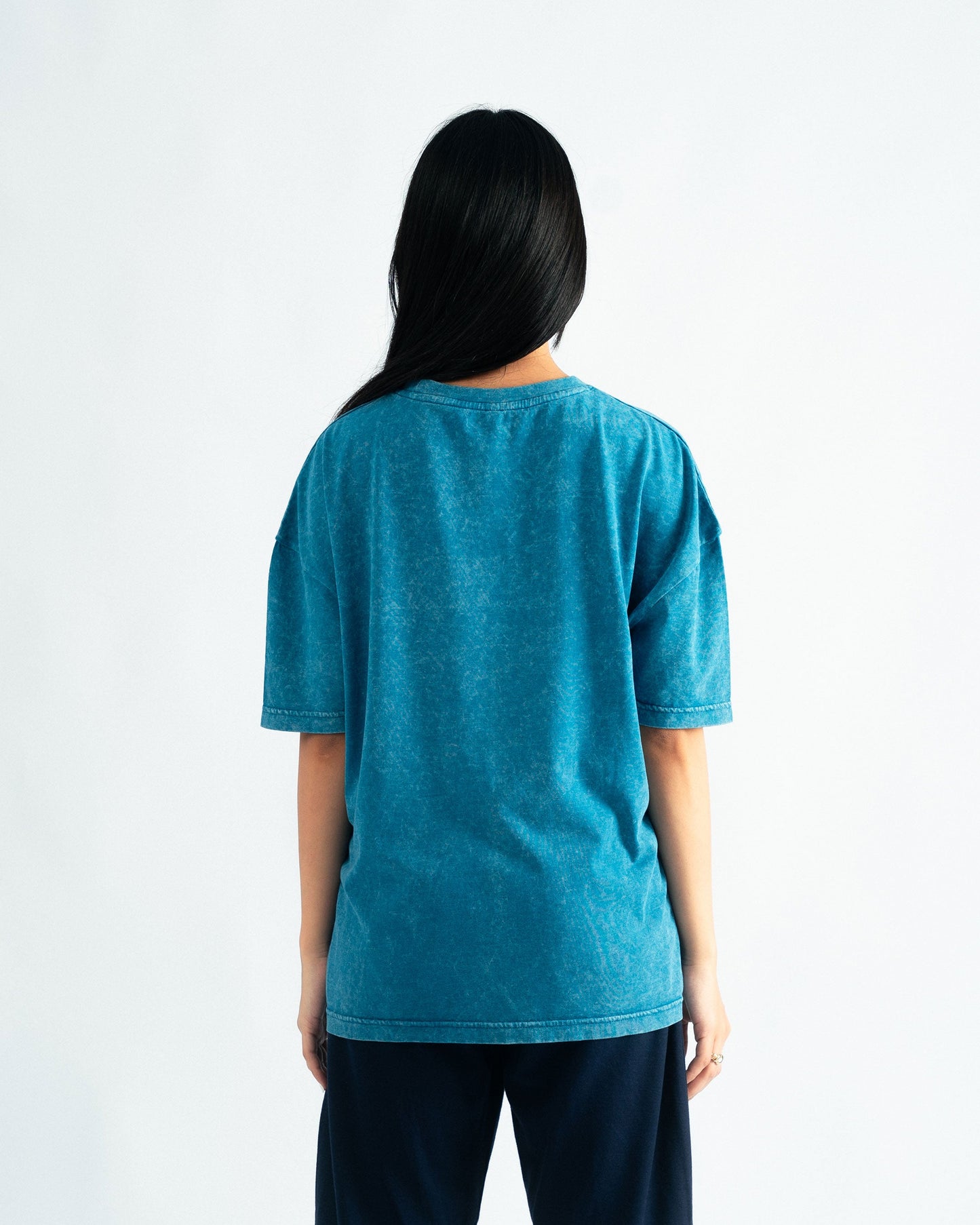 Aqua Blue Oversized T-shirt with Print- UNISEX