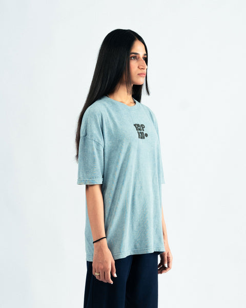 Light Blue Oversized T-shirt with 3D Print- UNISEX