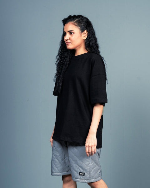 Black Tee  with Puff Print - Oversized Fit UNISEX