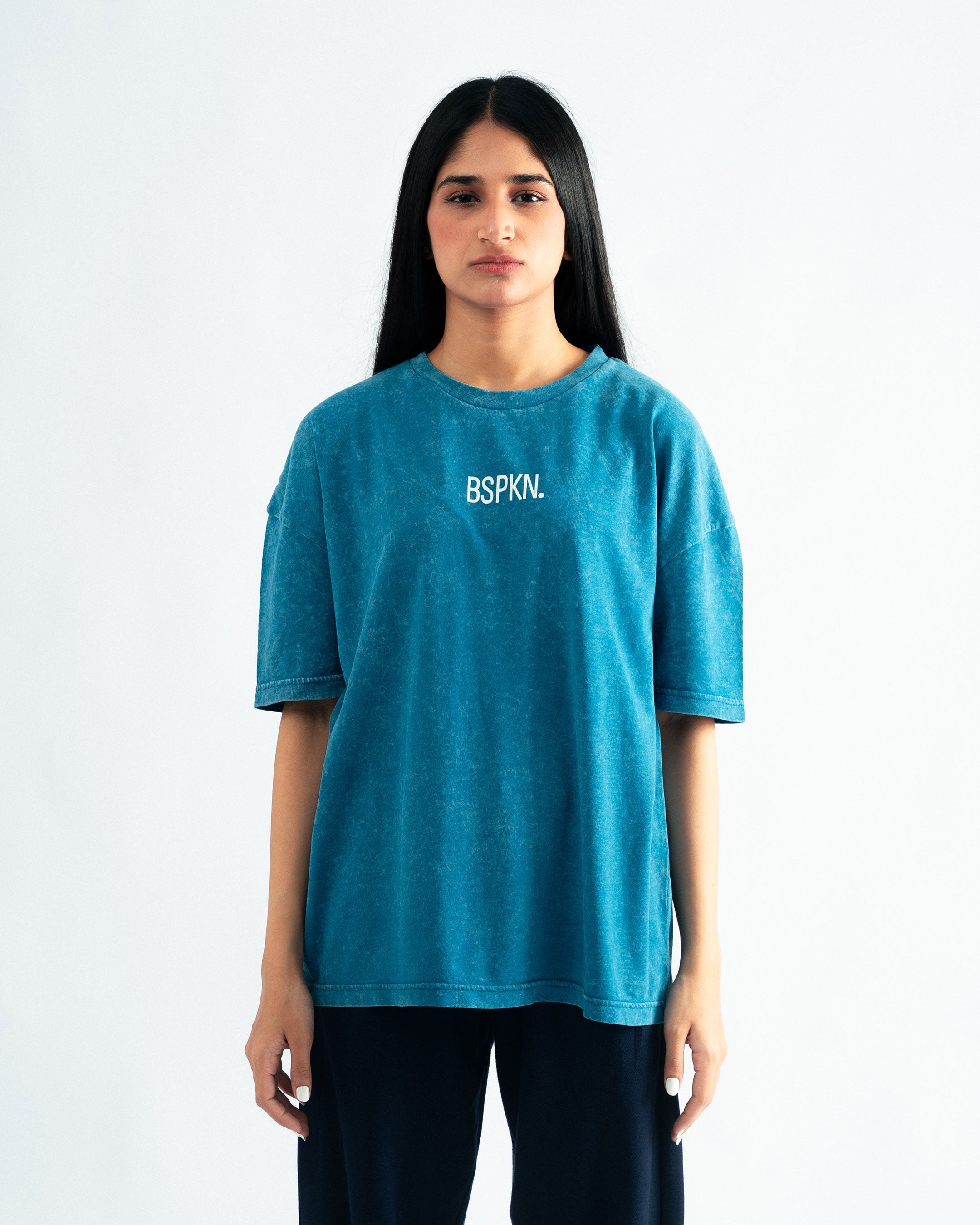 Aqua Blue Oversized T-shirt with Print- UNISEX Secondary image