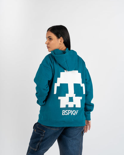 Oversized Aqua Blue Hoodie with 3D Print- UNISEX