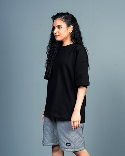 Black Tee with Puff Print - Oversized Fit