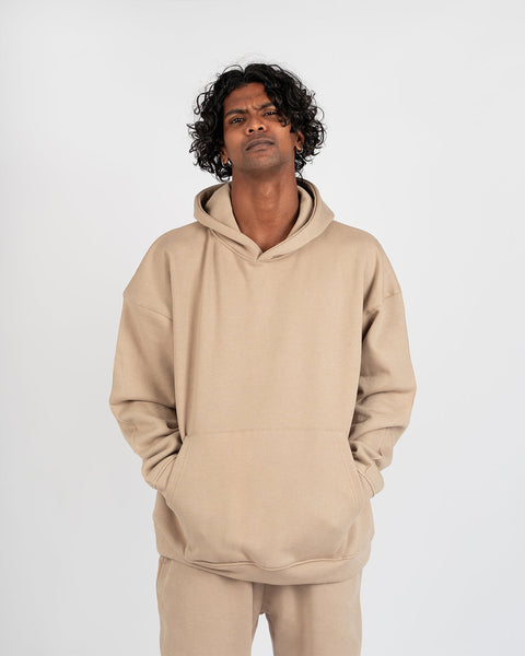 Oversized Beige Hoodie with 3D Print- UNISEX