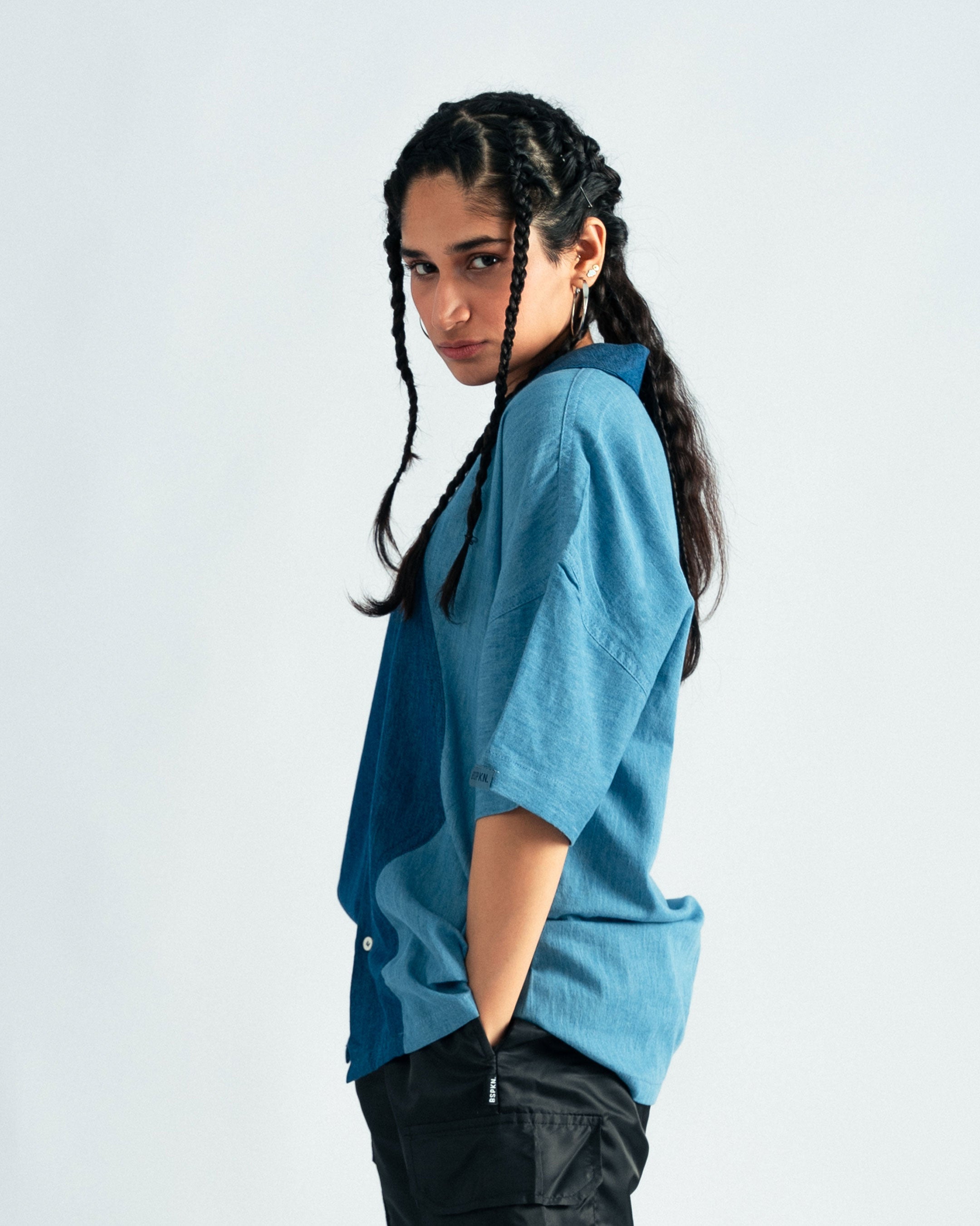 Two Tone Denim Cuban Shirt- UNISEX