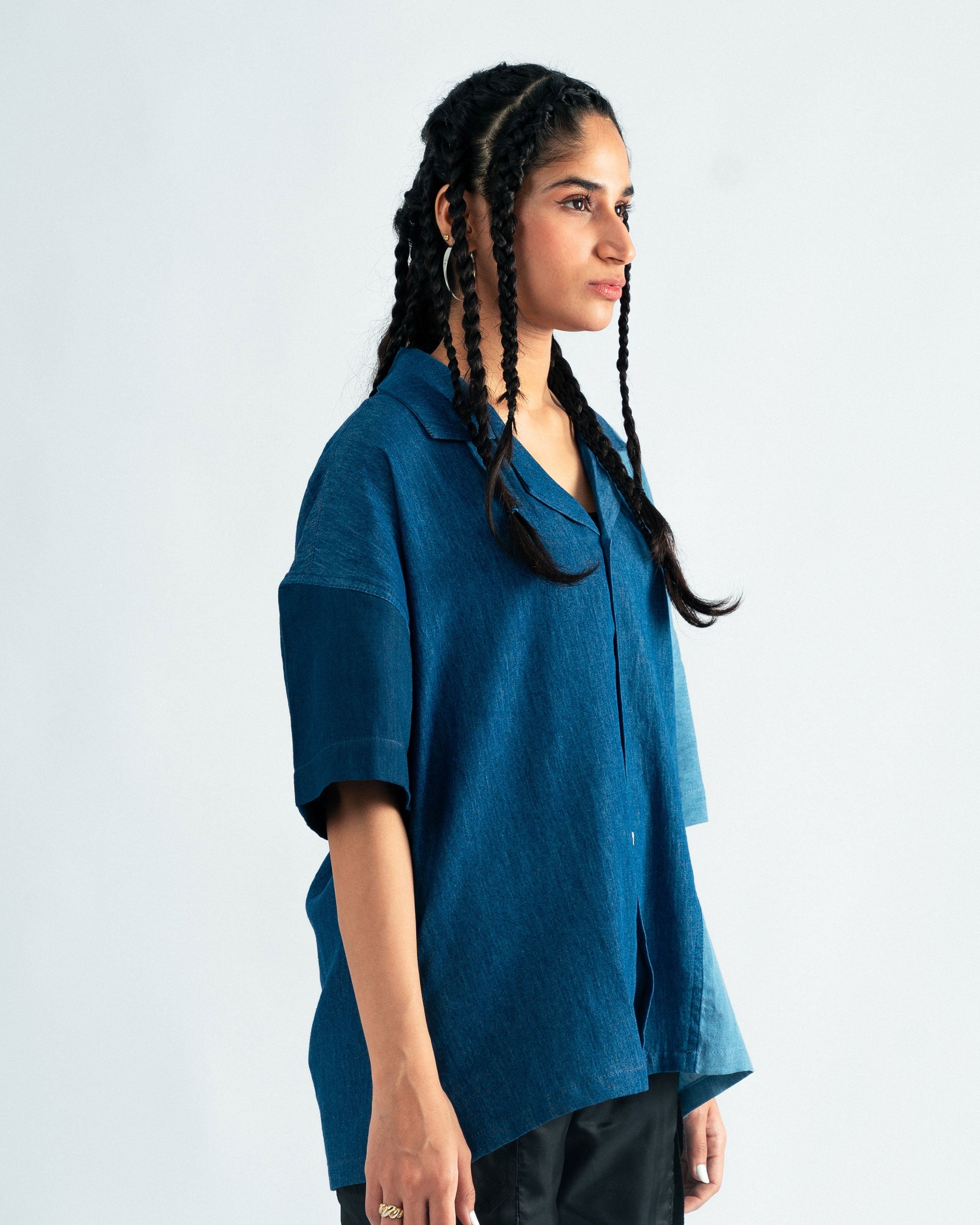 Two Tone Denim Cuban Shirt- UNISEX