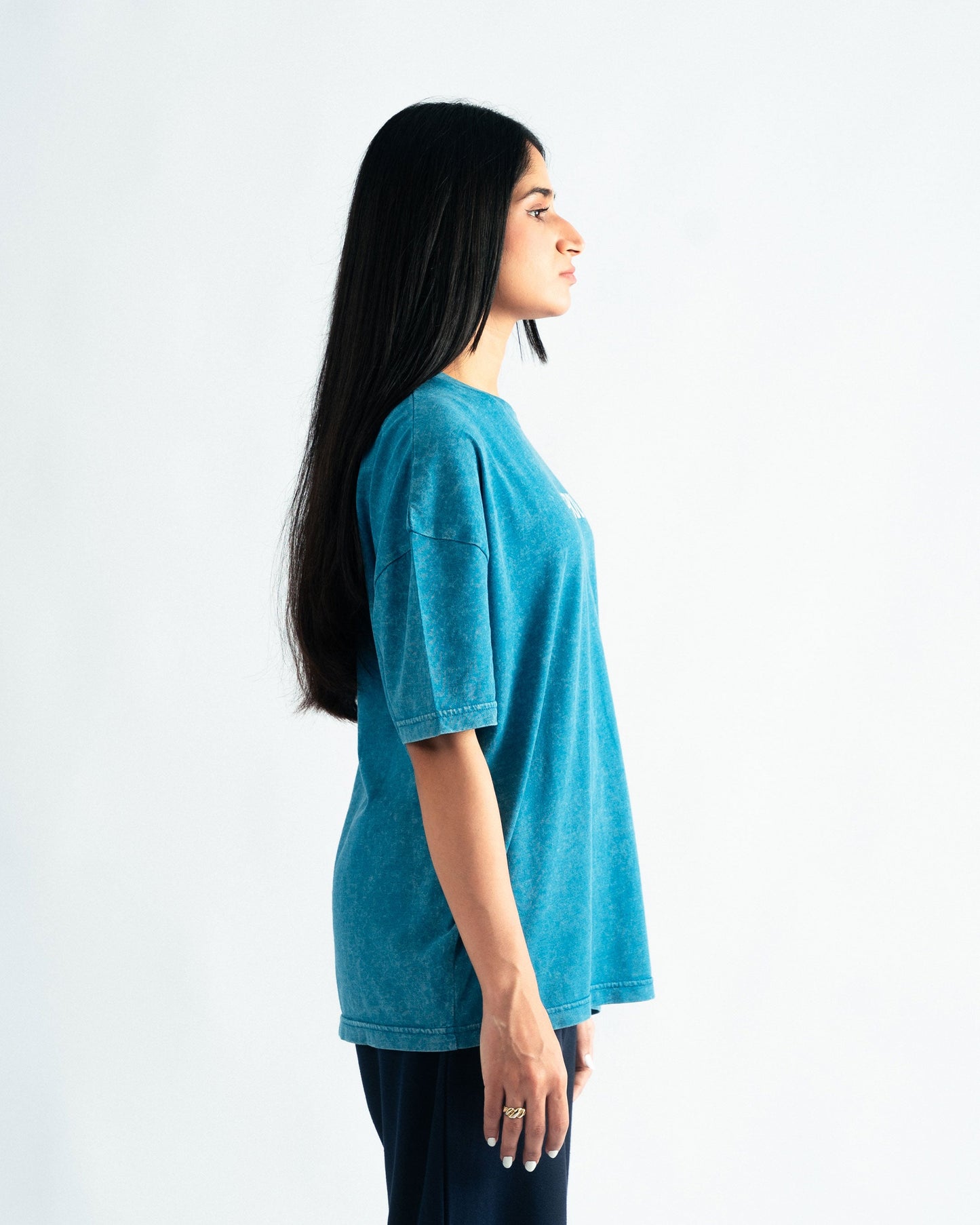 Aqua Blue Oversized T-shirt with Print- UNISEX